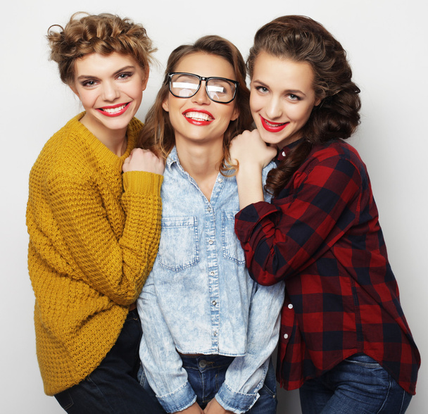 Fashion portrait of three stylish sexy girls best friends - Foto, imagen