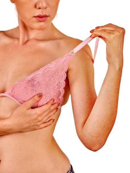 Ragazza rimuove biancheria intima per esaminare il seno
  - Foto, immagini