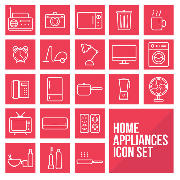 Home appliances simple flat design linear icons set vector - Vector, Image