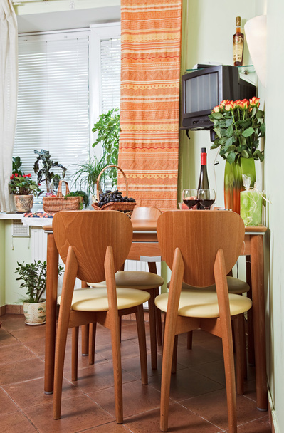 Kitchen Table and chairs with fruits - Fotoğraf, Görsel
