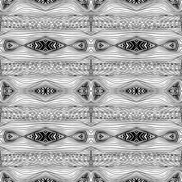 Seamless abstract black and white kaleidoscopic pattern. Wavy hand drawn endless geometric texture - Photo, Image