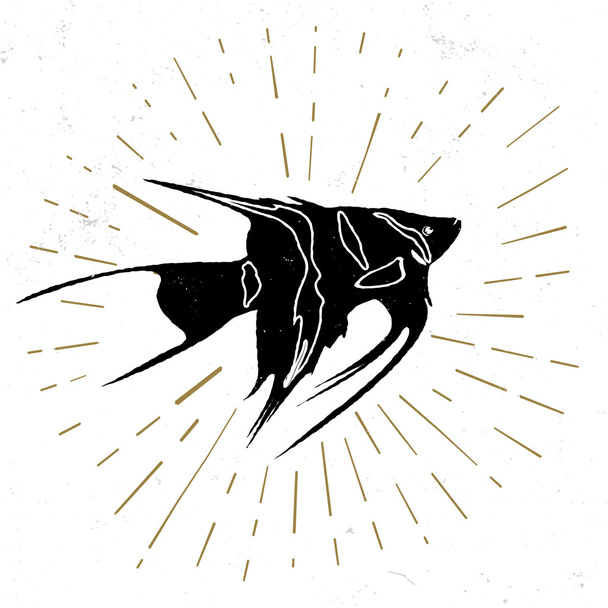 Hand drawn textured icon with swordfish vector illustration. - Вектор, зображення