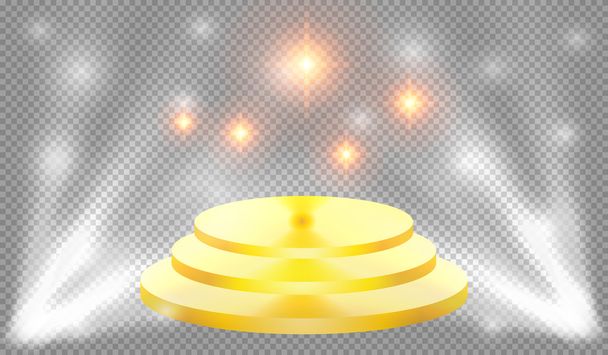 Spotlights illuminate the golden podium with steps, vector illustration - Vector, Image