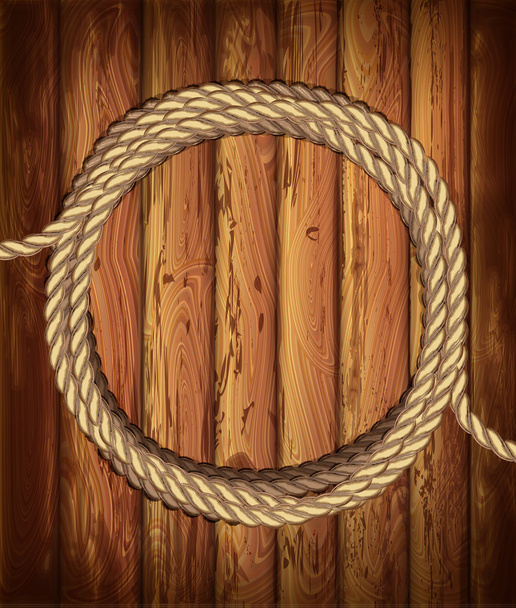round frame of ropeson a wooden background.   Marine good mood - Vecteur, image