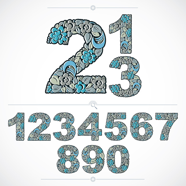 Ecology style flowery numbers - Vector, imagen