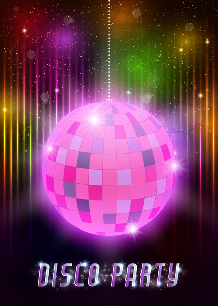 Disco party poster with mirror ball - Vector, Imagen
