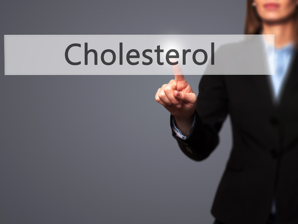Colesterol - Empresaria pulsando el botón de mano en la pantalla táctil
 - Foto, Imagen