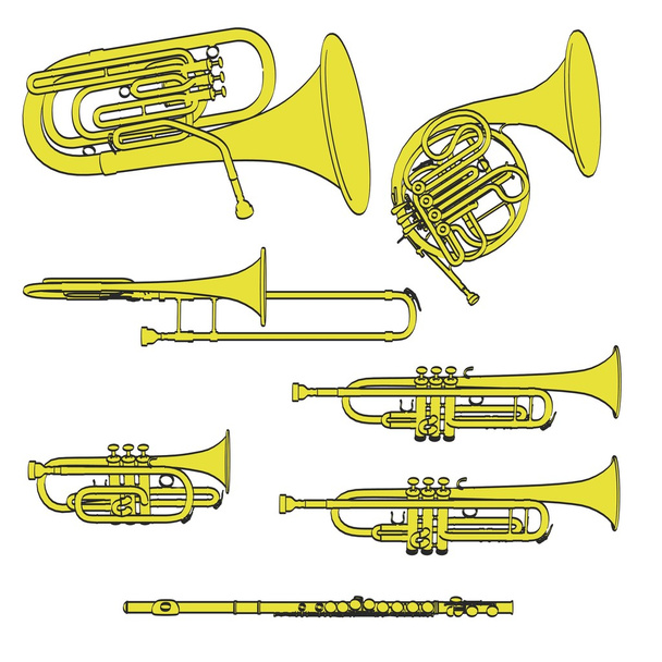 2d cartoon illustraion of brass musical instruments - Photo, Image