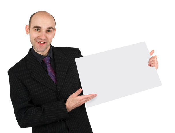 Business man with a blank sign - Foto, imagen