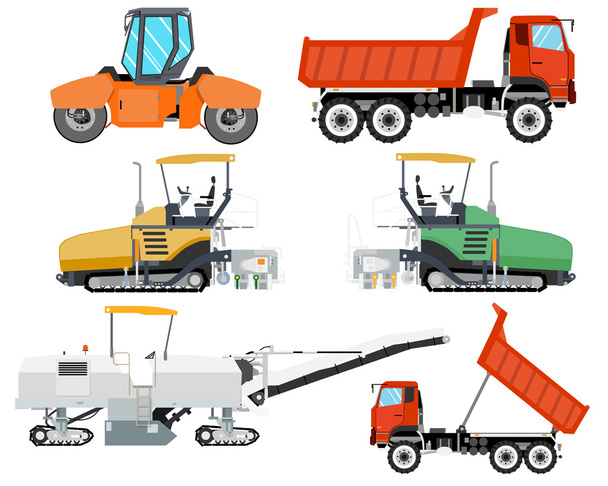 道路の建設や修理のための重機。道路工事ベクトルイラスト - ベクター画像