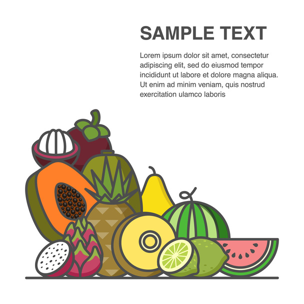 Mixed fruits background with copy space. - Vector, imagen