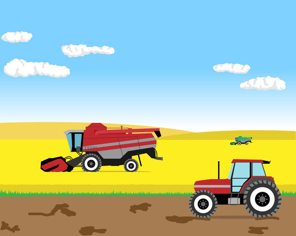 Harvesting the wheat field harvesters. Vector illustration - Vector, Image