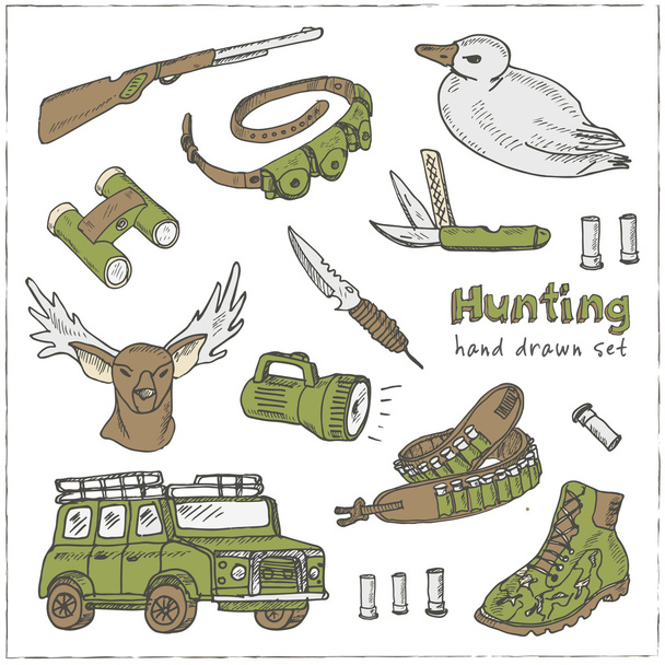 Hand drawn doodle hunting set. - Vector, Image