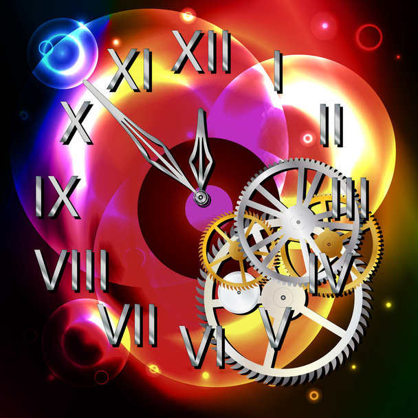 grafische illustratie van abstracte klok over lichte vormen - Vector, afbeelding
