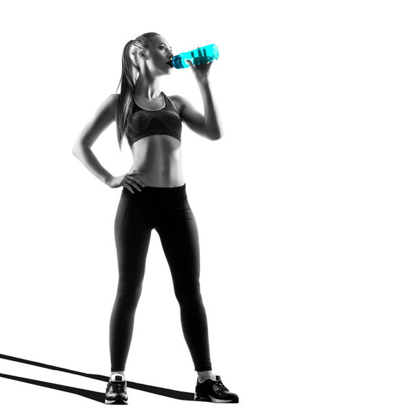 Fitness Woman With Blue Bottle - Foto, imagen