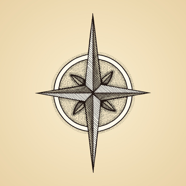 Hand getekende kompas windroos symbool - Vector, afbeelding