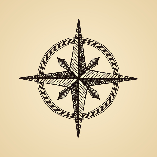 Hand drawn compass wind rose symbol - Vector, Image