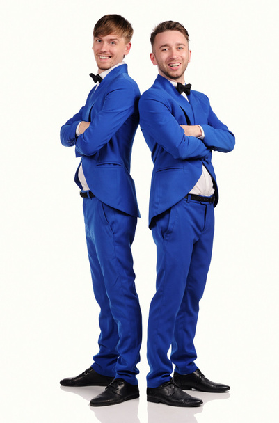 Funny men  dressed in blue suite with different emotions - Photo, Image