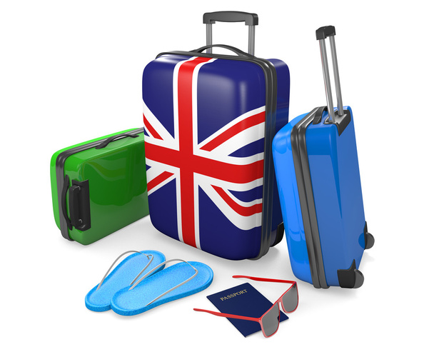 Podróży bagażu elementy i akcesoria na wakacje do lub ze Zjednoczonego Królestwa, renderowania 3d - Zdjęcie, obraz
