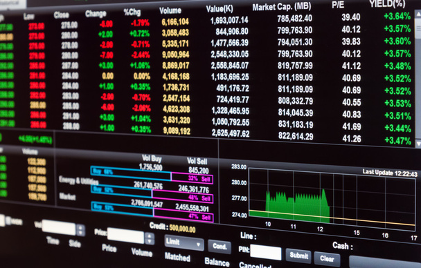 Financial data on a monitor,Stock market data on LED display con - Photo, Image