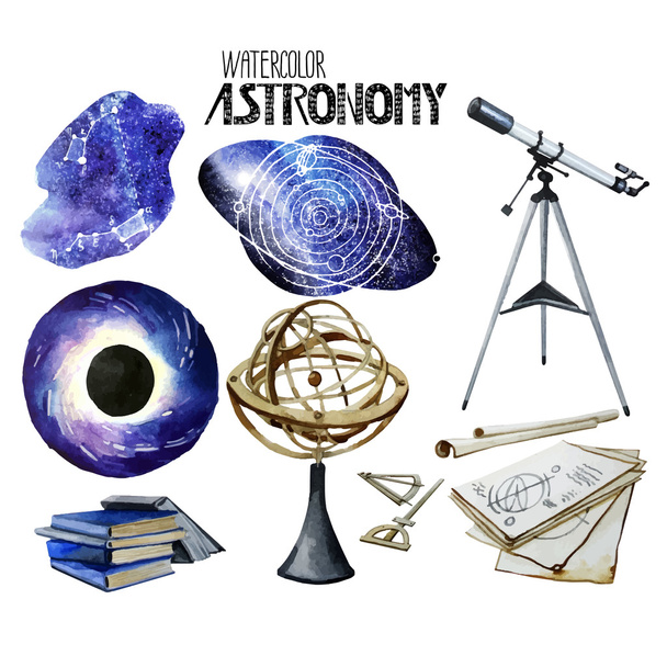 Suluboya astronomi koleksiyonu - Vektör, Görsel