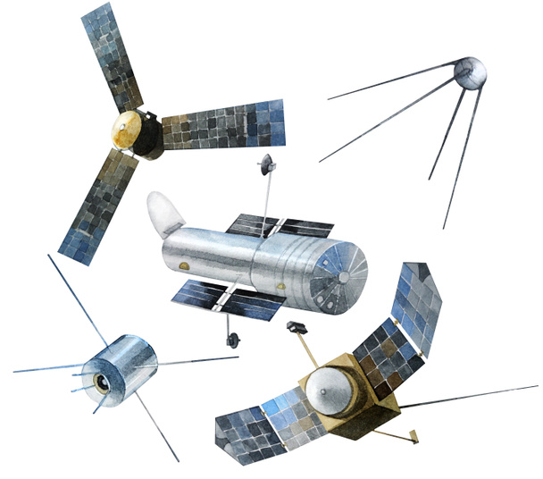 Aquarell-Satelliten gesetzt  - Foto, Bild