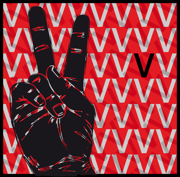Sketch of Sign Language Hand Gestures, Letter V. Vector illustration - Vector, Image