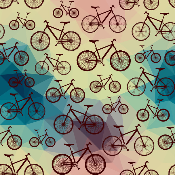 Pattern of bicycles on geometric background - Вектор, зображення
