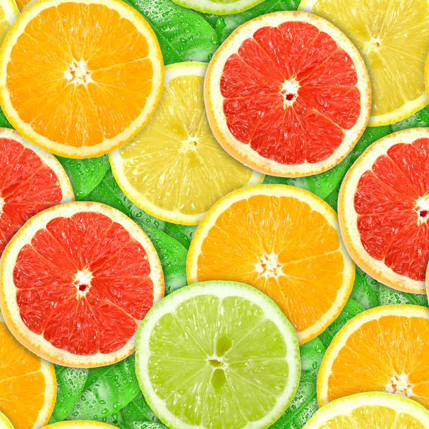 Seamless pattern with motley citrus-fruit slices - 写真・画像