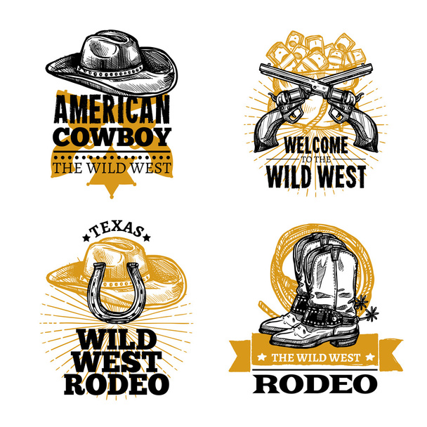 Cowboy Retro Emblems - Vector, Image