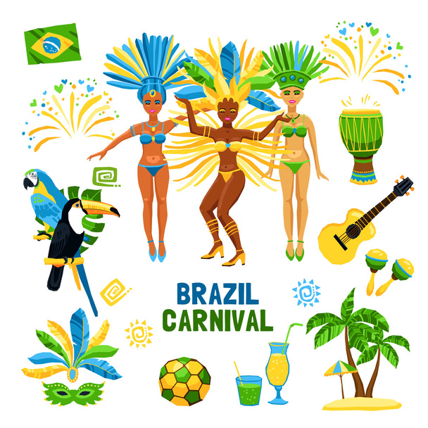 Brasilianischer Karneval isoliert Ikone Set - Vektor, Bild