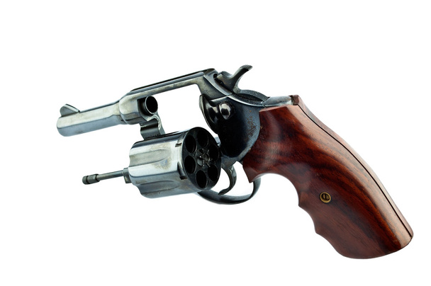 Antiguo revólver con balas
 - Foto, Imagen