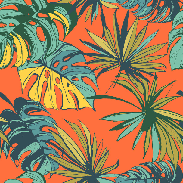  Tropical jungle floral seamless pattern background with palm le - Vettoriali, immagini