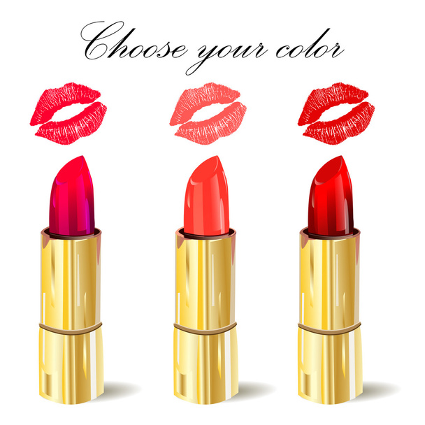 Lipstick isolated with lips trace set on white background. illustration. Pomade icon. - Photo, Image