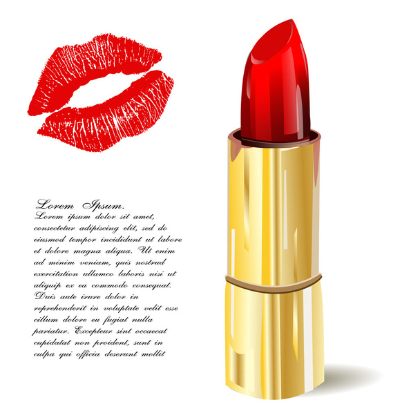 Lipstick isolated with lips trace on white background. illustration. Pomade icon. - Photo, Image