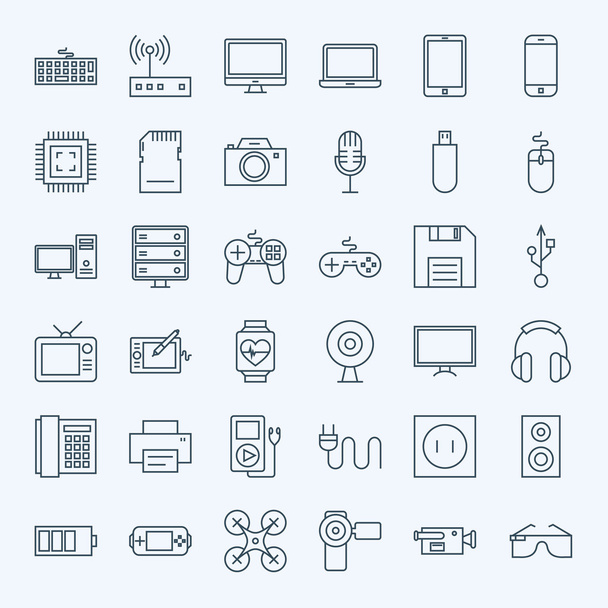 Conjunto de iconos de dispositivos y dispositivos de línea
 - Vector, Imagen