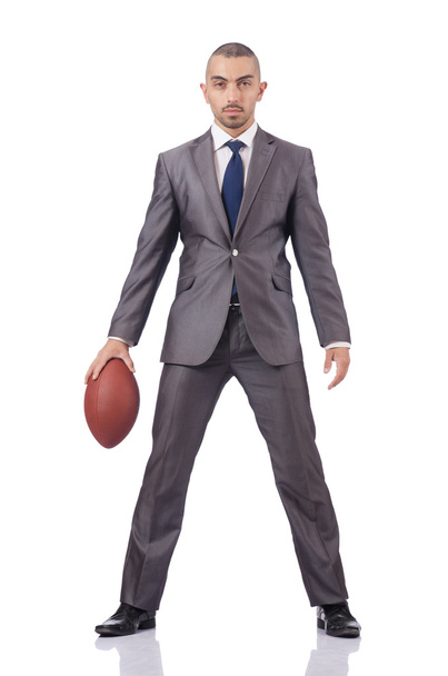 Uomo con palla da football americano isolato su bianco - Foto, immagini