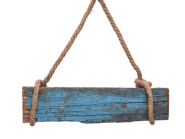 blank wooden sign and rope isolated  - Photo, Image