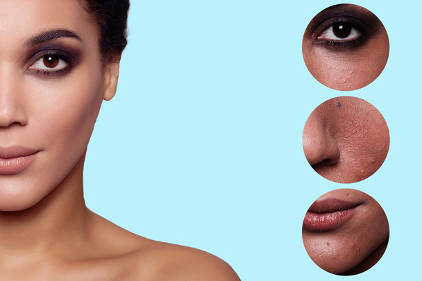 Skin beauty mladá žena před a po zákroku - Fotografie, Obrázek