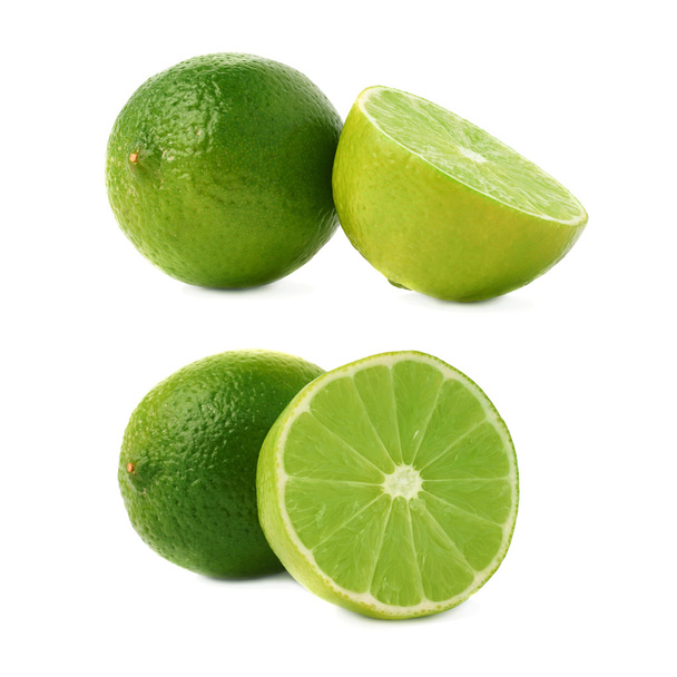 Served lime fruit composition isolated over the white background, set of different foreshortenings - Fotó, kép