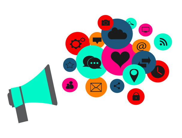 flat social media icons with megaphone vector background - Vector, Image
