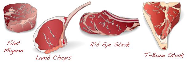 steaks set vector isolated - Vector, Image