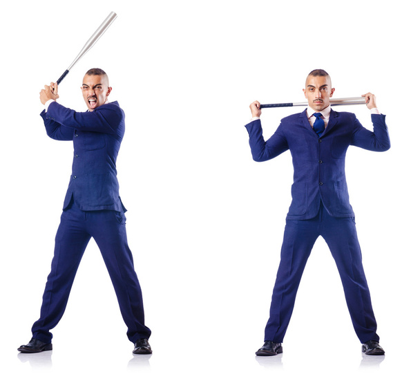 Handsome businessman with bat on white - Photo, Image