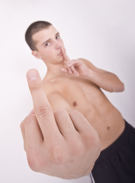 Guy showing middle finger - Photo, Image