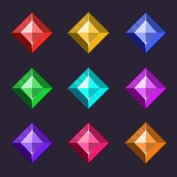 Cartoon vector gems icons set in different colors - Вектор, зображення