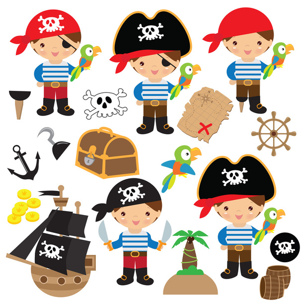 Lindo niño pirata vector ilustración
 - Vector, imagen