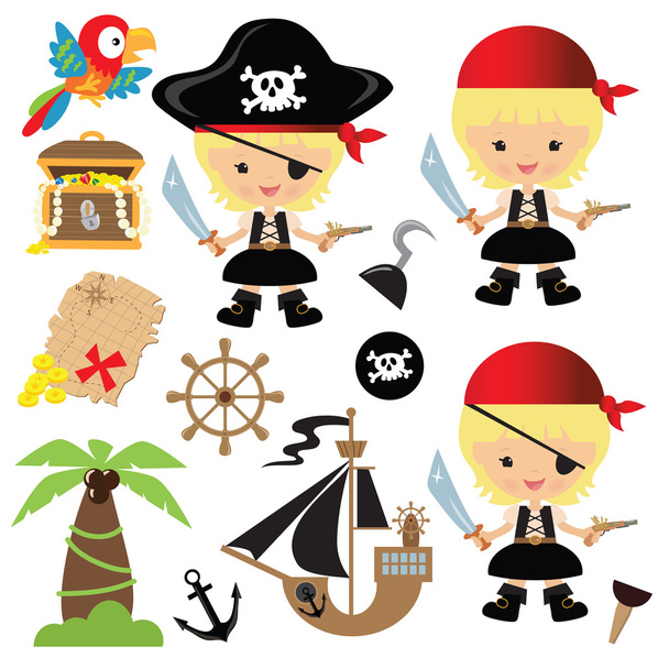 Cute pirate girl vector illustration - Vector, Image