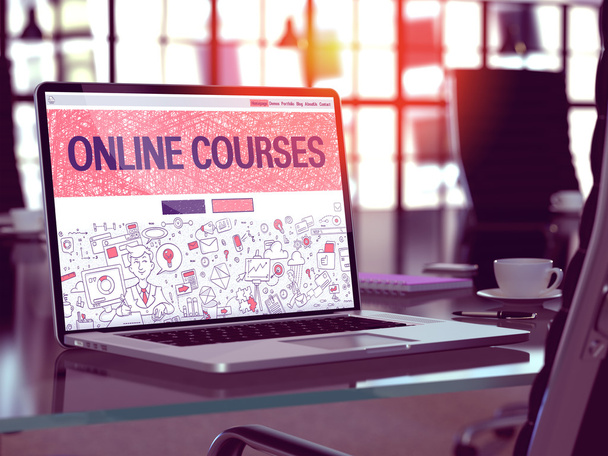 Online Courses on Laptop in Modern Workplace Background. - Photo, Image