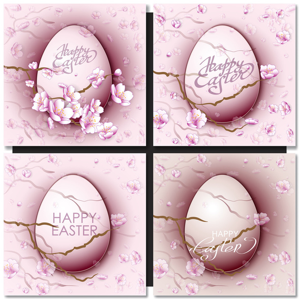Easter set with easter eggs on pink background. - Vetor, Imagem