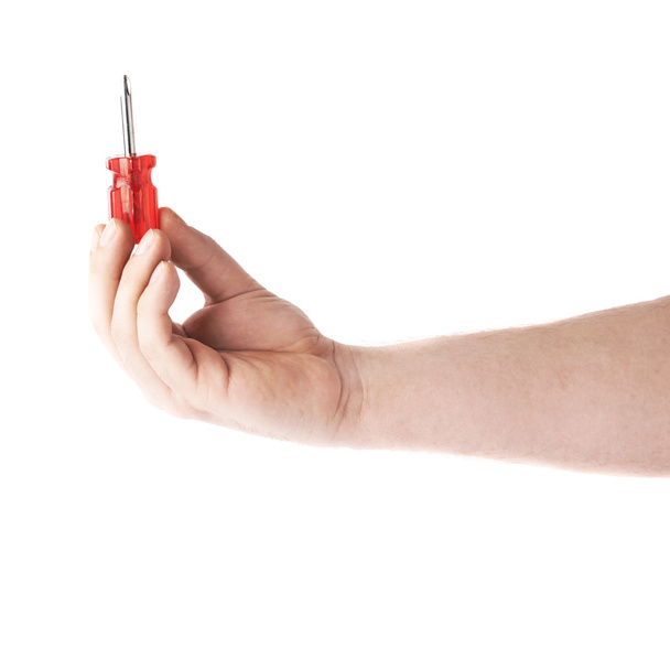 Hand holding a screwdriver  tool, composition isolated over the white background - Valokuva, kuva